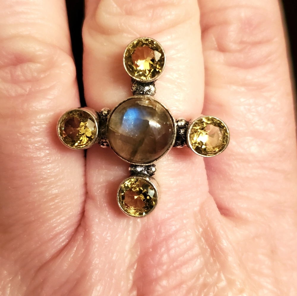 New Labradorite & Citrine 925 Silver Ring. - Picture 12 of 16